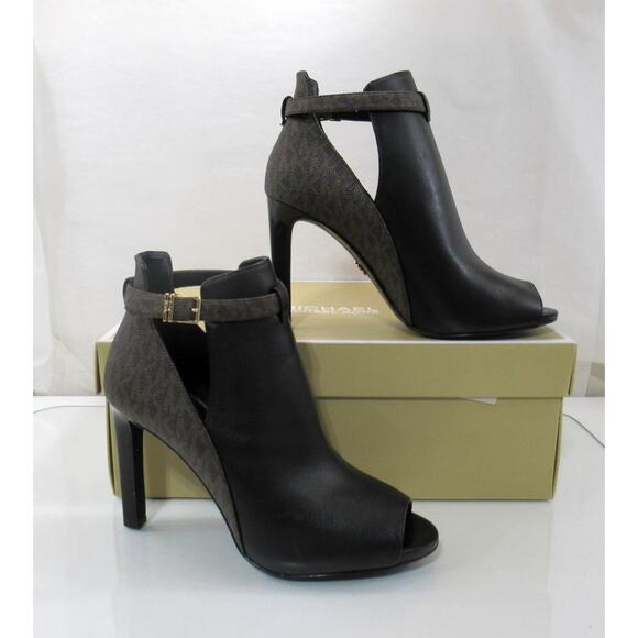 Michael Kors Lawson Open Toe High Heel Buckled Bootie Black / Brown Size 7.5 - Picture 5 of 8